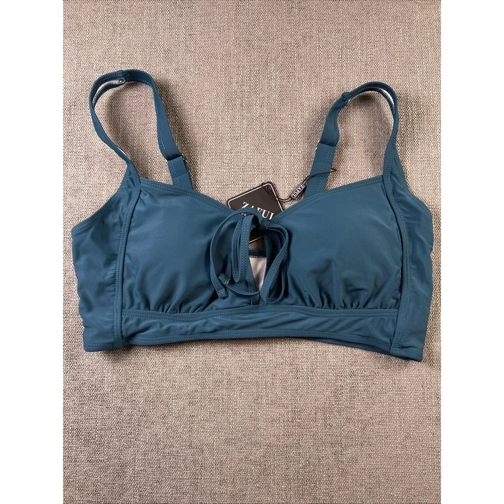 ZAFUL Bikini Top Teal Blue Front Tie Keyhole Adjustable‎ Straps Women's XL 12/14